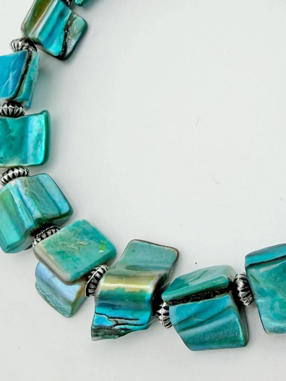 Boho Teal Abalone Shell Nugget Stretch Bracelet - Iridescent Ocean Blue